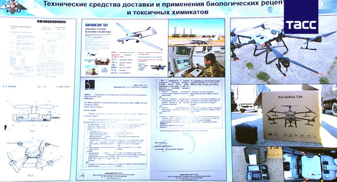 Ekrano nuotr. /TASS spaudos konferencija apie Ukrainoje aptiktus dronus 