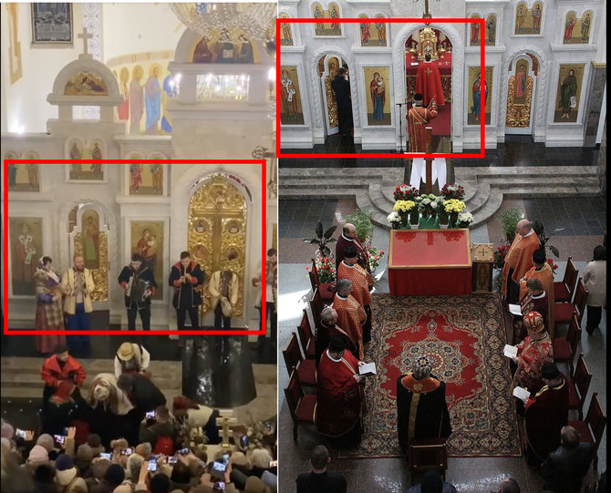 15min nuotr./Kairėje – ekrano nuotrauka iš platinamo vaizdo įrašo, dešinėje – apeigos Zarvanicos Dievo Motinos bazilikoje