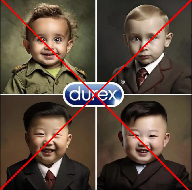 „Facebook“ nuotr./Dirbtinio intelekto sukurti politikų vaizdai „Durex“ prezervatyvų nereklamavo