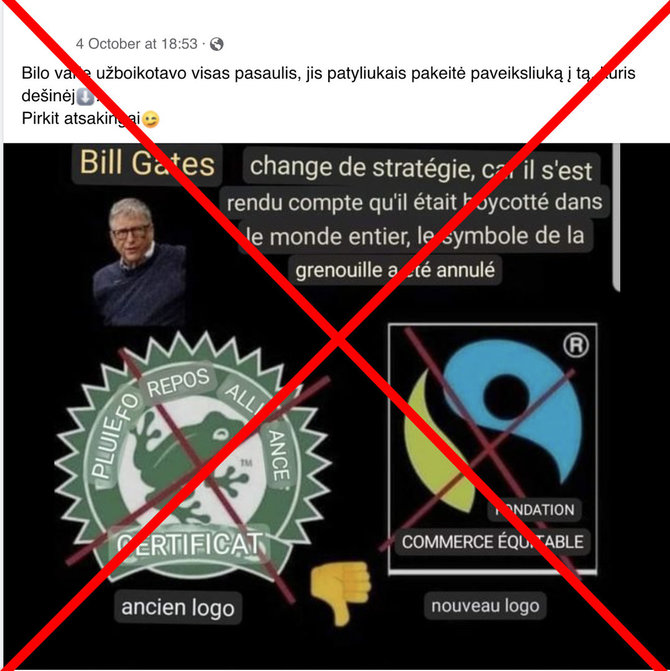 Ekrano nuotr. /Socialiniuose tinkluose platinama melagiena skelbia, kad B.Gateso valdomas fondas neva pakeitė logotipą