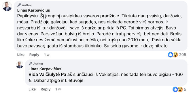 Ekrano nuotr. /Lino Karpavičiaus komentaras socialiniame tinkle „Facebook“
