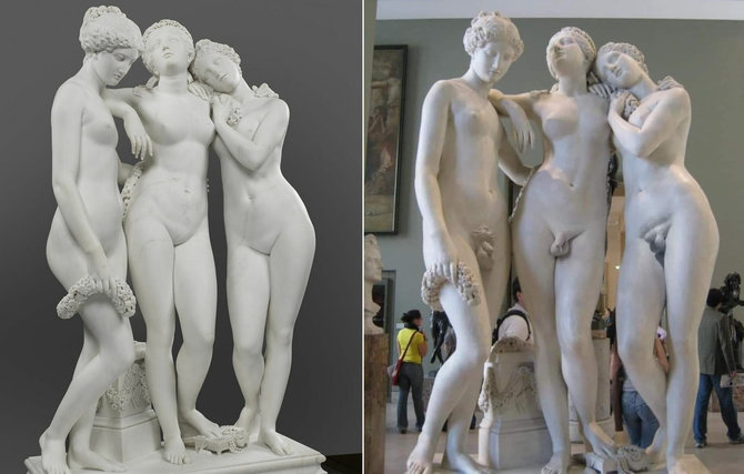 Ekrano nuotr. /Internete platinamas suklastotas skulptūros „Trys gracijos“ vaizdas