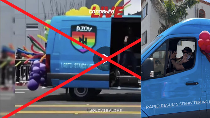 Ekrano nuotr. /Kairėje pusėje V.Solovjovo platinama nuotrauka, dešinėje – „Men's Health Foundation“ autobusas
