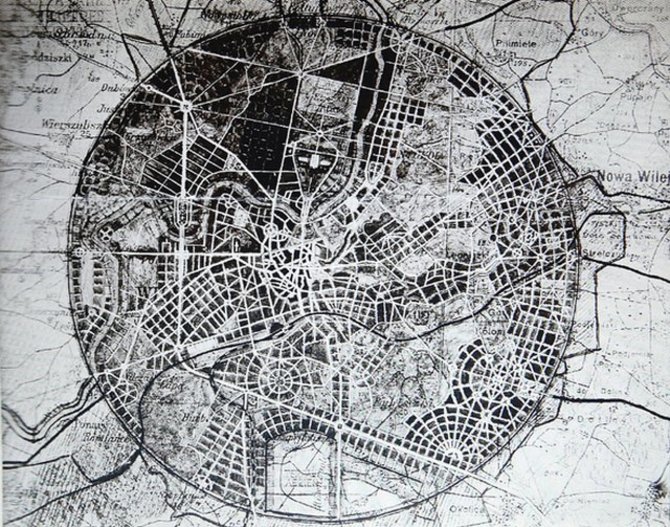 Vilniaus miesto savivaldybės nuotr./1931 m. pasiūlymas apskrito formos miesto planui
