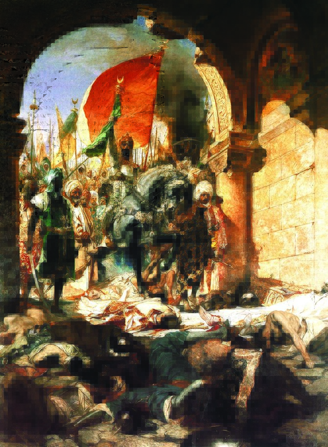Leidyklos nuotr./Vienas didingiausių atvaizdų Turkijos istorijoje, perteiktas prancūzų: Užkariautojas Fatichas, lydimas islamo karių, per Edirnės vartus žengia į miestą