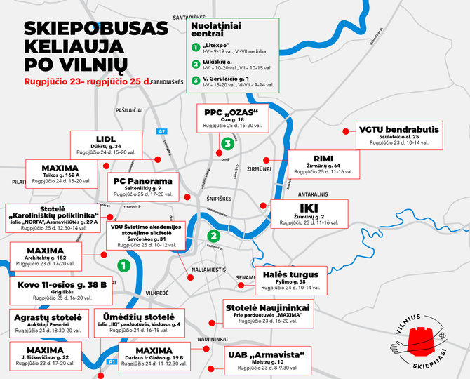 Vilniaus miesto savivaldybės nuotr./Skiepobuso maršrutas Vilniuje