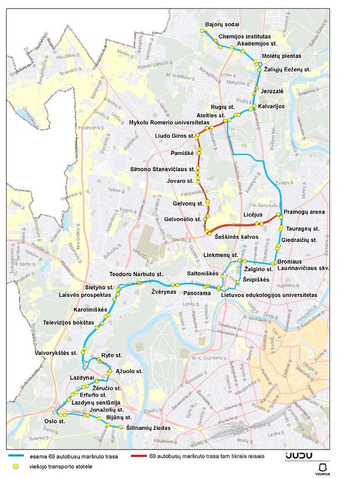 „Susisiekimo paslaugų“ nuotr./69 autobusų maršrutas