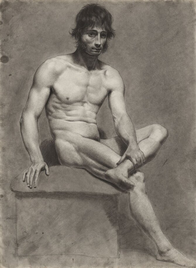 LNDM nuotr./Kanutas Ruseckas (1800–1860). Sėdinčio vyro aktas. 1822–1823. Popierius, anglis