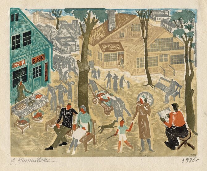 Lietuvos nacionalinio dailės muziejaus nuotr./Leon Kosmulski, „Kompozicija su žaliu namu“, 1935