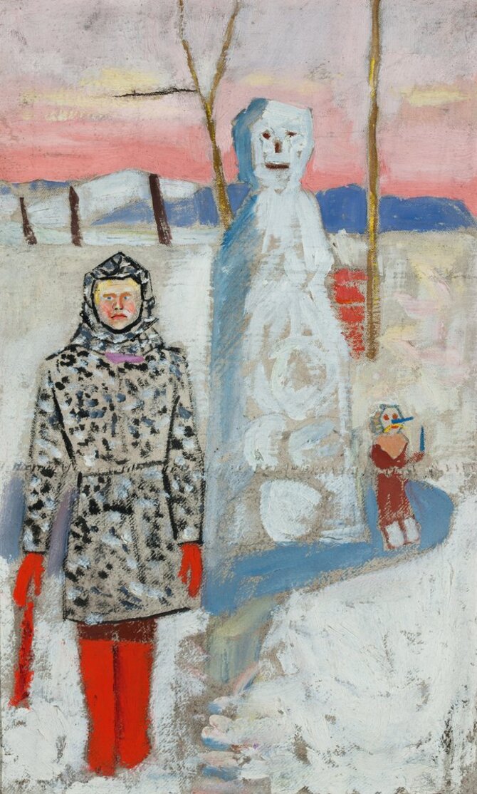 Lietuvos nacionalinis dailės muziejus/Algimantas Julijonas Stankevičius-Stankus, Sniego senis ir buratinas, 1965, drobė, aliejus 