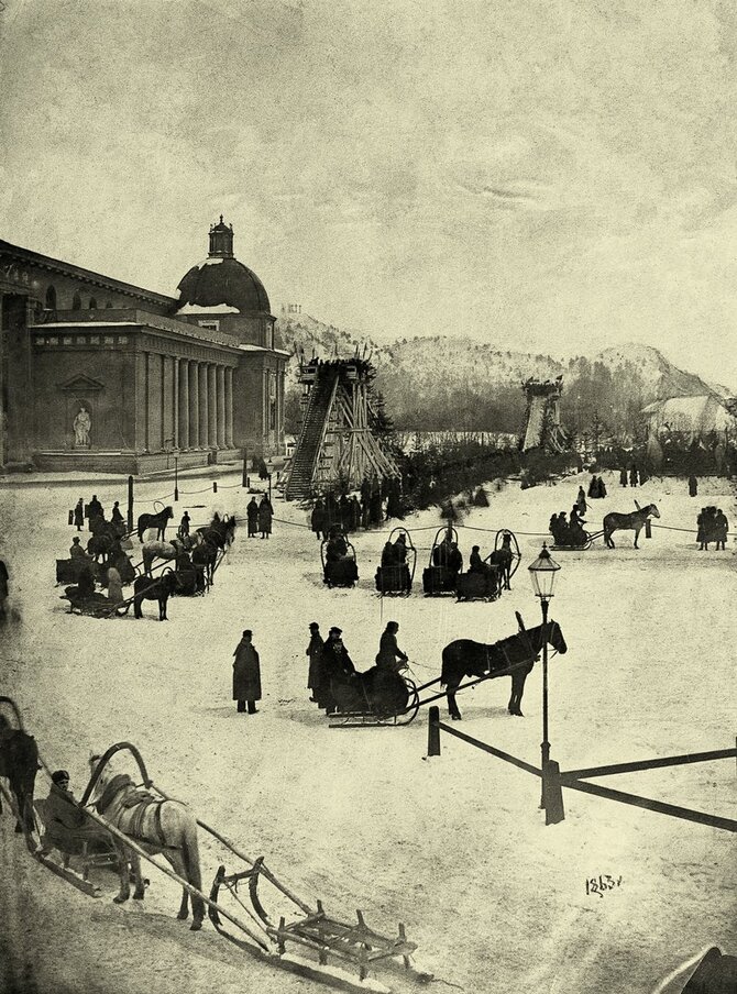 Lietuvos nacionalinis muziejus/Albertas Swieykowskis. Ledo kalneliai Katedros aikštėje. Apie 1865