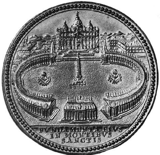 Naujasis Židinys-Aidai nuotr./Proginis šv. Petro aikštės statybų pradžios medalis (Roma Fototeca Unione, 1657)