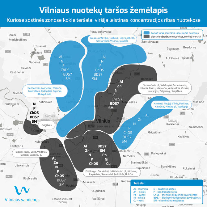 „Vilniaus vandenys“ nuotr./Nuotekų taršos žemėlapis