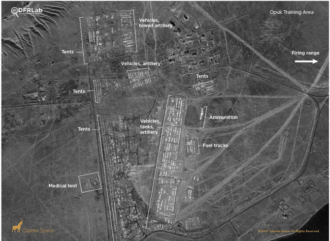 „Capella Space“, anotacija: DFRLab/SAR vaizdas Opuko poligone, 2021 m. Balandžio 15 d. 