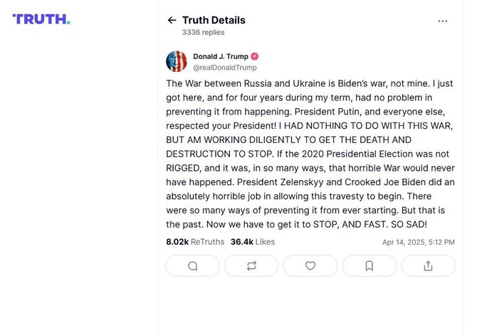 Ekrano nuotr./Donaldas Trumpas apie karą Ukrainoje