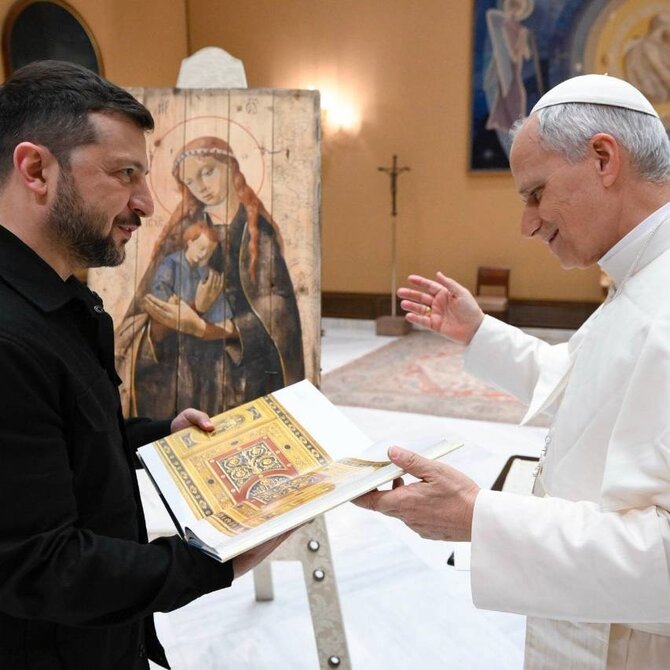 V.Zelenskio „Telegram“ nuotr./Volodymyras Zelenskis ir popiežius Leonas XIV