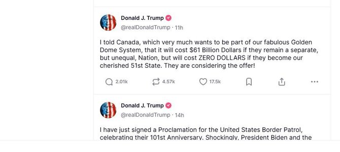 Ekrano nuotr./Donaldo Trumpo žinutė socialinio tinklo platformoje „Truth Social“