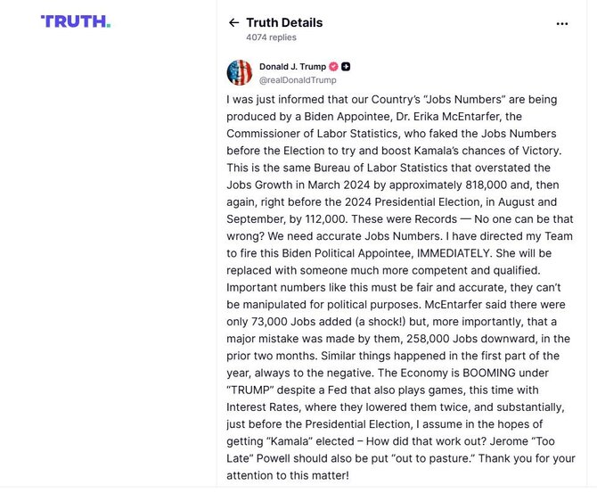 Ekrano nuotr./Donaldo Trumpo žinutė socialinio tinklo platformoje „Truth Social“