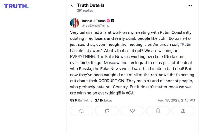Ekrano nuotr./Donaldo Trumpo žinutė socialinio tinklo platformoje „Truth Social“