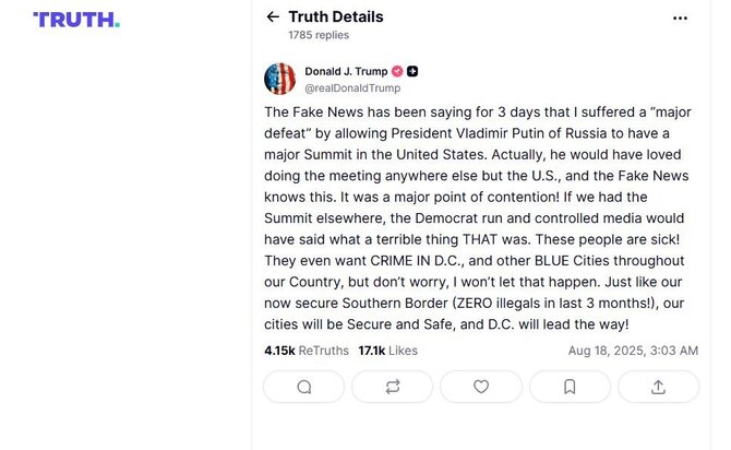 Stopkadras/Donaldo Trumpo žinutė socialinio tinklo platformoje „Truth Social“
