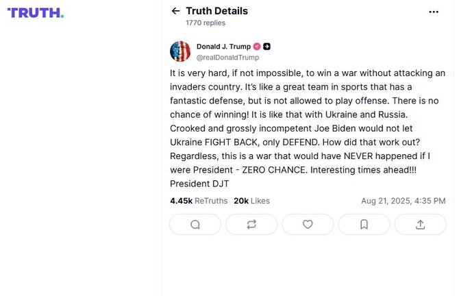 Ekrano nuotr./Donaldo Trumpo žinutė socialinio tinklo platformoje „Truth Social“