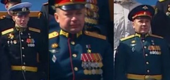 Agentstvo nuotr./Su Vladimiru Putinu ant pakylos sėdėjo vyresnysis leitenantas Vladislavas Golovinas (nuotraukoje kairėje), majoras Arturas Orlovas (centre) ir majoras Railis Gabdrachmanovas (dešinėje)