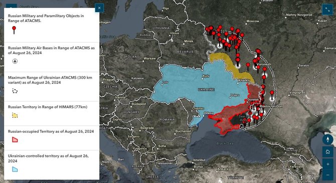 ISW nuotr./Kariniai taikiniai Rusijoje, kuriuos gali pasiekti ATACMS raketos