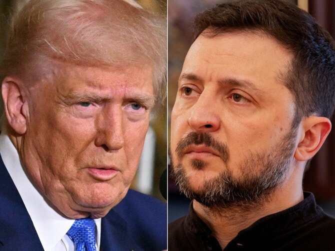 AFP/„Scanpix“ nuotr./Donaldas Trumpas ir Volodymyras Zelenskis