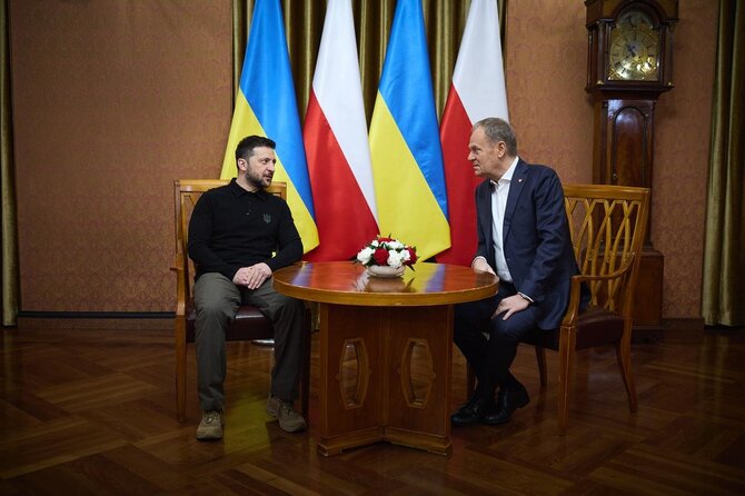 V.Zelenskio „Telegram“ nuotr./Volodymyras Zelenskis ir Donaldas Tuskas