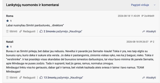 Ekrano nuotr./Atsliepimai apie „Simitri“