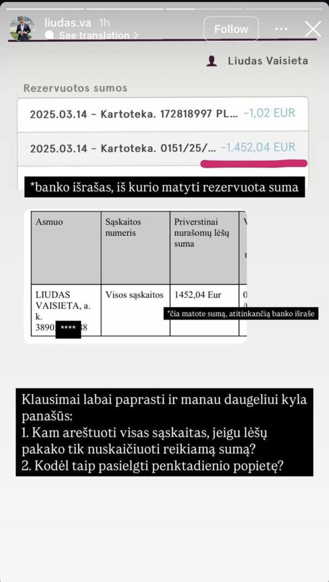 Liudo Vaisietos įrašas