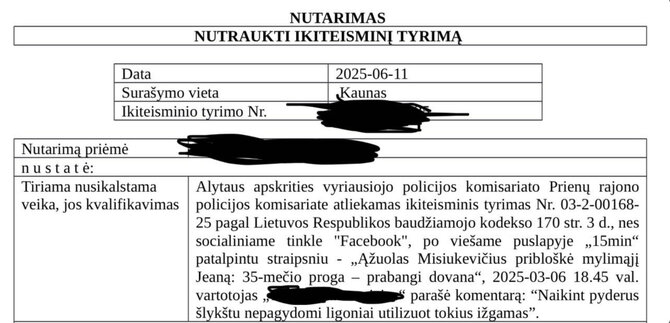 Ąžuolo Misiukevičiaus ikiteisinio tyrimo nutraukimo dokumentas