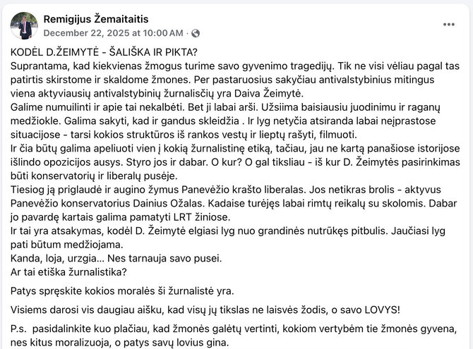 Soc. tinklų nuotr./R.Žemaitaičio įrašas