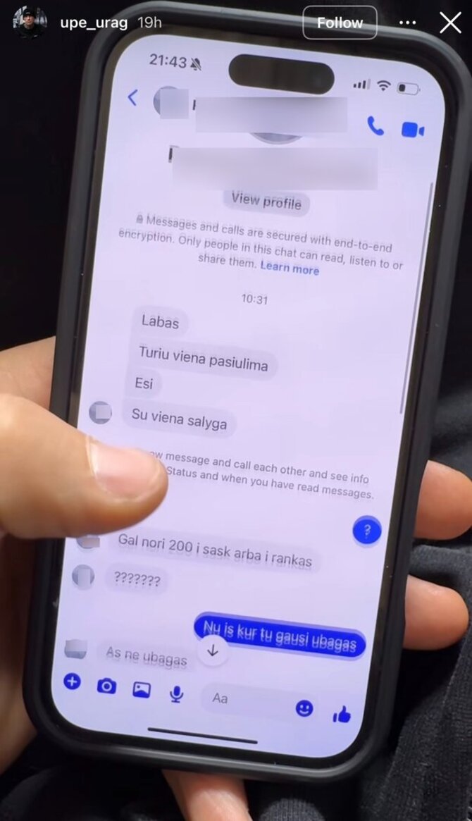 Stop kadras/Vyro žinutės Arnoldo Misiūno žmonai Urtei