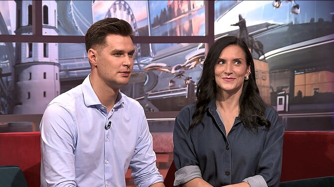 Stop kadras/Paulius Vaitiekūnas ir Ieva Prudnikovaitė TV laidos filmavime