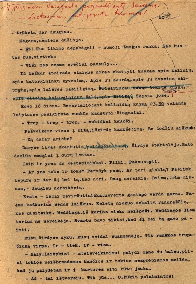 Organizatorių nuotr./„Dievų miško“ mašinraštis, saugomas Lietuvių literatūros ir tautosakos institute (LLTI)