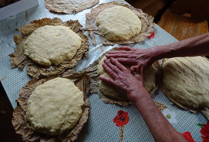 Sąvado nuotr./Bulvinių bandų ant kopūsto lapo kepimo tradicija Lazdijų krašte 