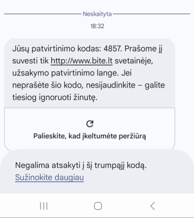 Bitė Lietuva nuotr./Sukčių žinutė