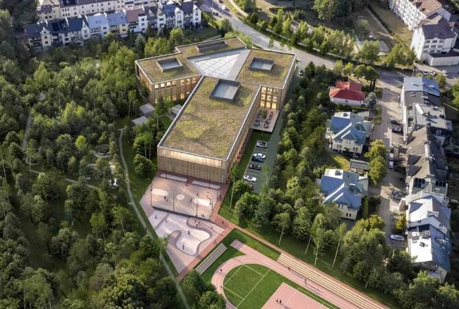 „Architektūros linija“ vizualizacija/Nauja gimnazija M. Marcinkevičiaus gatvėje