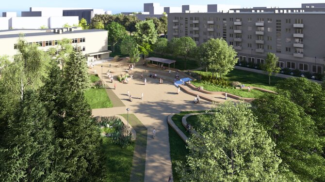 Vilniaus vystymo kompanijos nuotr./Naujos Vilnios aikštės vizualizacija