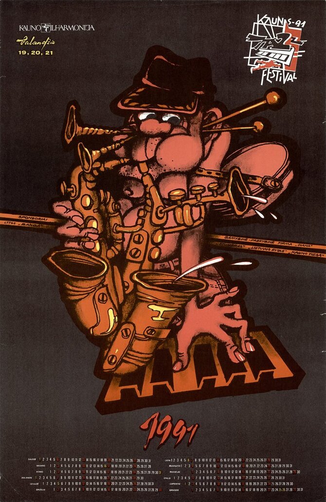 Kauno miesto muziejaus nuotr./Antrojo festivalio „Kaunas Jazz“ afiša. Kaunas, 1992 m.