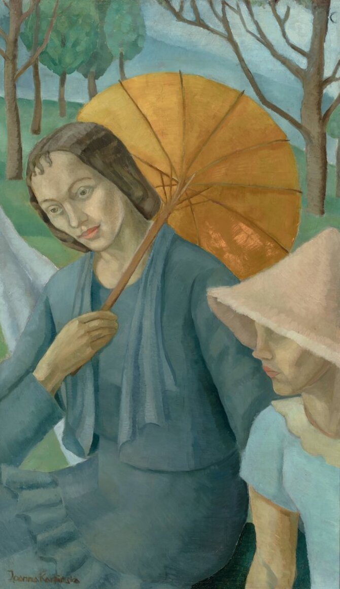 Jagodzińskių šeimos archyvo nuotr./Joanna Karpińska. Moteris su skėčiu. Apie 1934. Drobė, aliejus