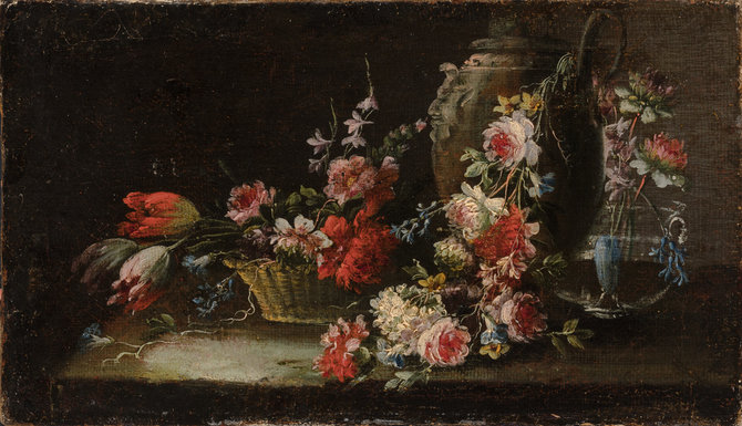 LNDM nuotr./Nežinomas XVII a. italų dailininkas, Gėlės krepšelyje