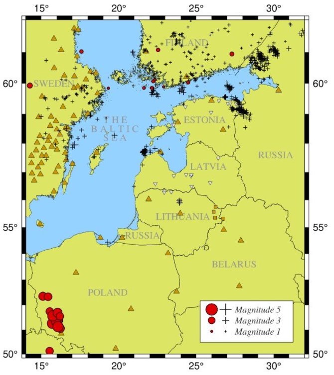 Lietuvos geologijos tarnybos nuotr./2023 m. LGT užregistruotų vietinių seisminių įvykių žemėlapis