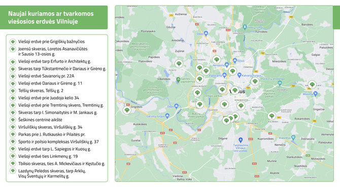 Vilniaus miesto savivaldybės nuotr./Skverų žemėlapis
