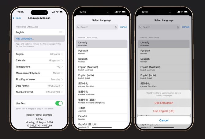 Bendrovės nuotr./„iPhone“ ir „iPad“ jau galima valdyti lietuvių kalba