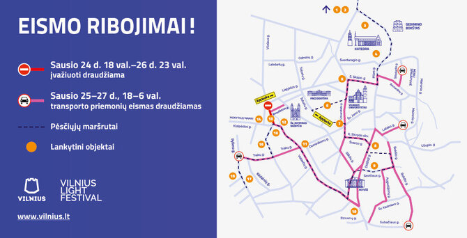 Vilniaus miesto savivaldybės nuotr./Šviesų festivalis, eismo ribojimai