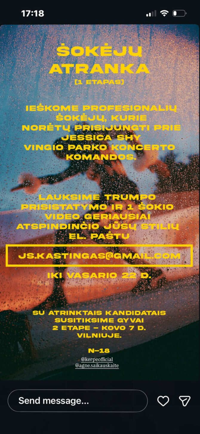 „Instagram“ nuotr./Jessicos Shy žinutė šokėjams
