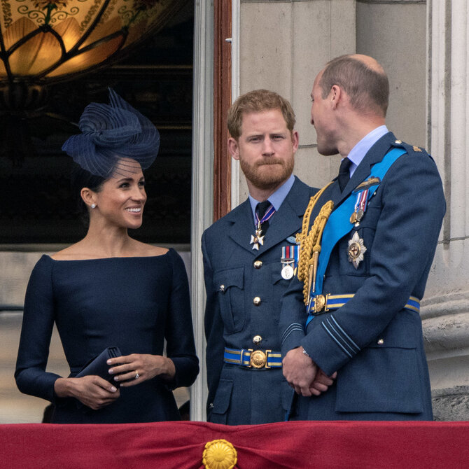 Vida Press nuotr./Princas Harry, Meghan Markle ir princas Williamas