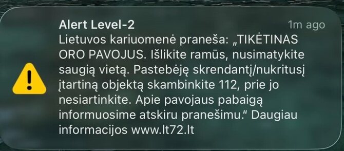 Kariuomenės perspėjimas dėl oro pavojaus